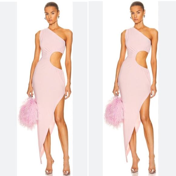 NEW NWT Norma Kamali Pink One Shoulder Cut Out Sunburst Gown - Picture 2 of 5